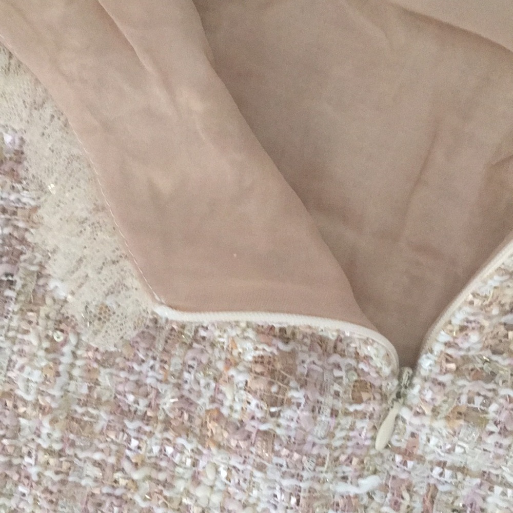 Pink, peach, cream tweed lace sleeve top - Picture 6 of 6